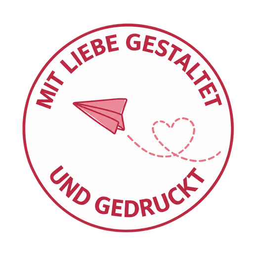 Symbol für mit Liebe gestaltete und gedruckte Artikel