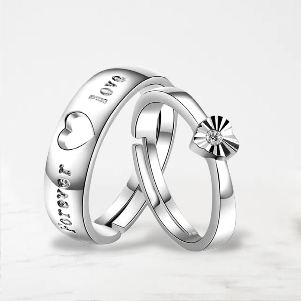 Bague Couple Coeur Argent / Ajustable