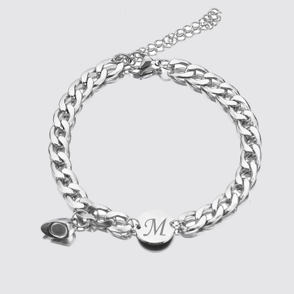 Bracelet Couple Initiale au choix Argent / E