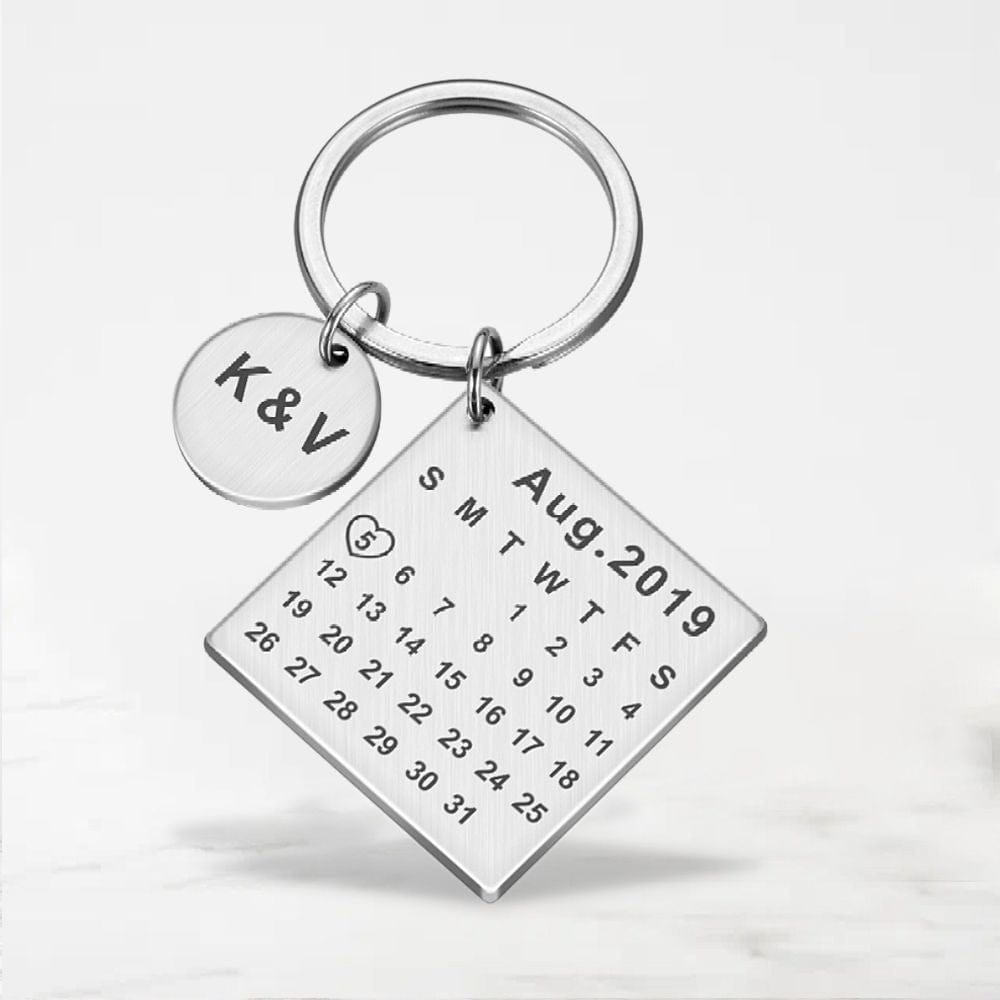Porte Clé Couple Calendrier (Personnalisé) Argent
