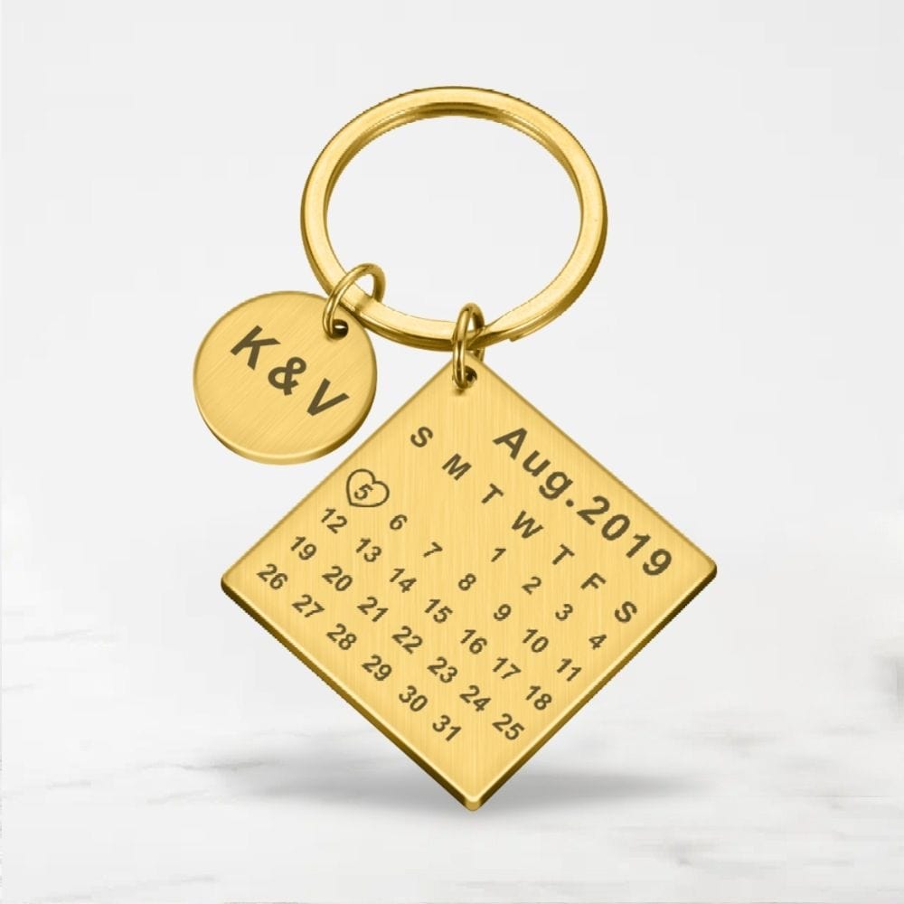 Porte Clé Couple Calendrier (Personnalisé) Or