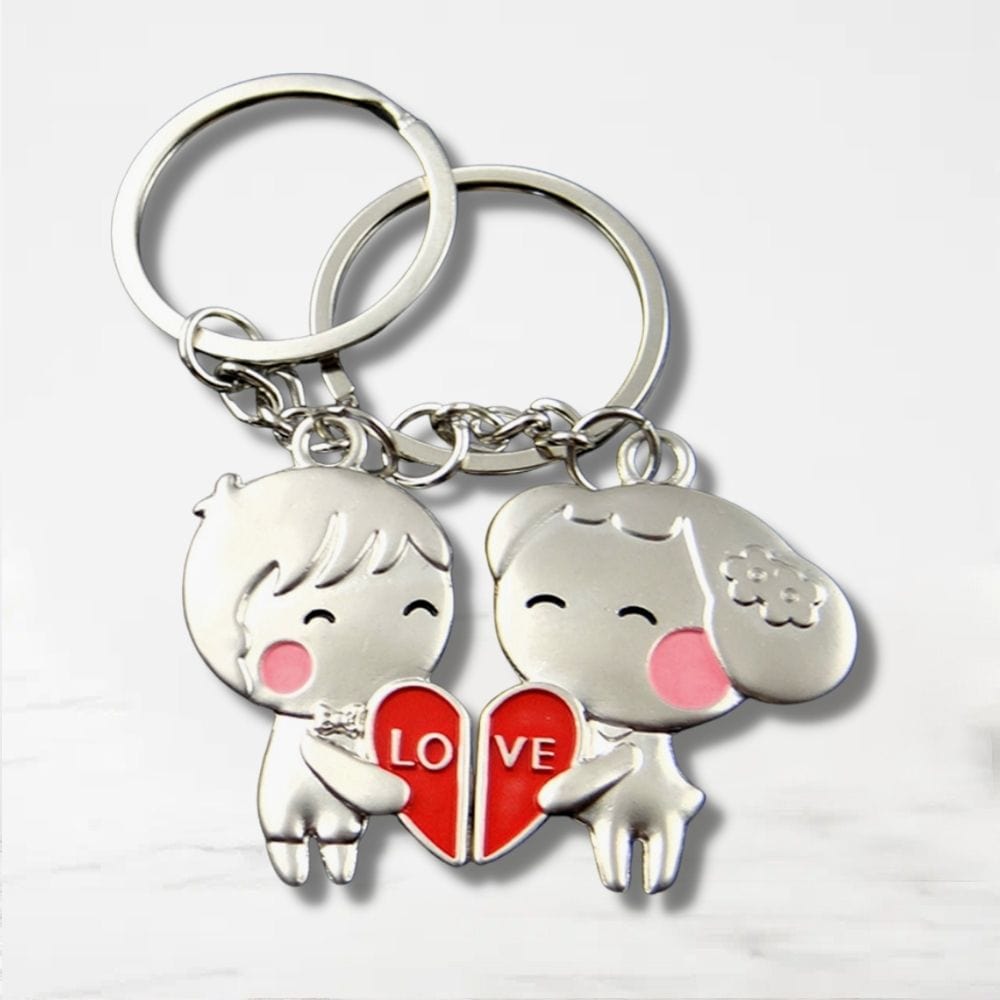 Porte Clé Couple Coeur Argent