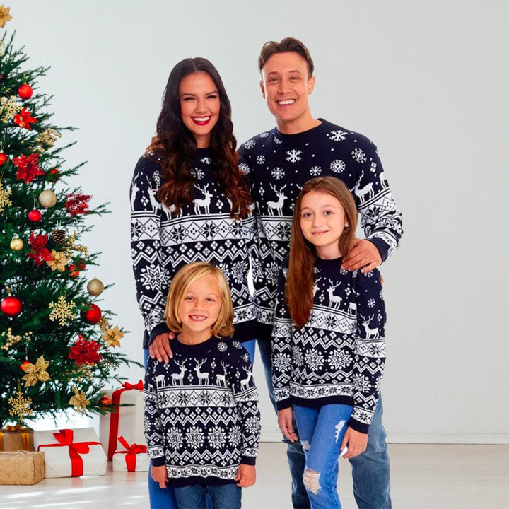 Pull De Noel Famille Rouge Bleu-Marine / Papa XL