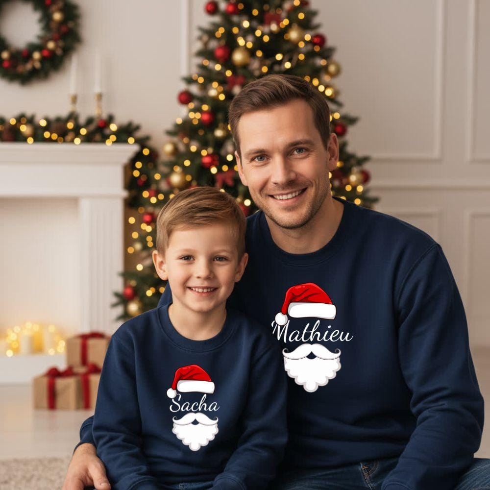 Pull De Noel Papa Et Garçon