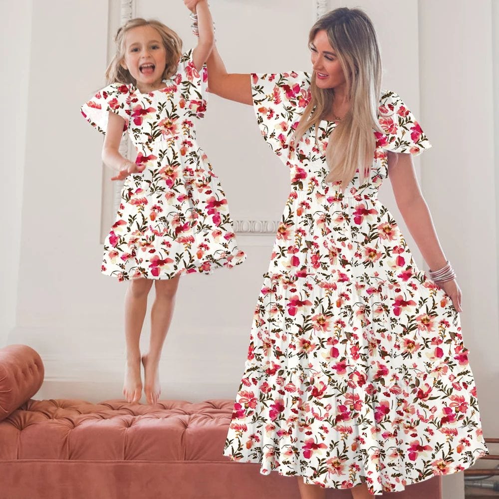 Robe Fleurie été Petite Fille Et Maman Fleurie / Maman S