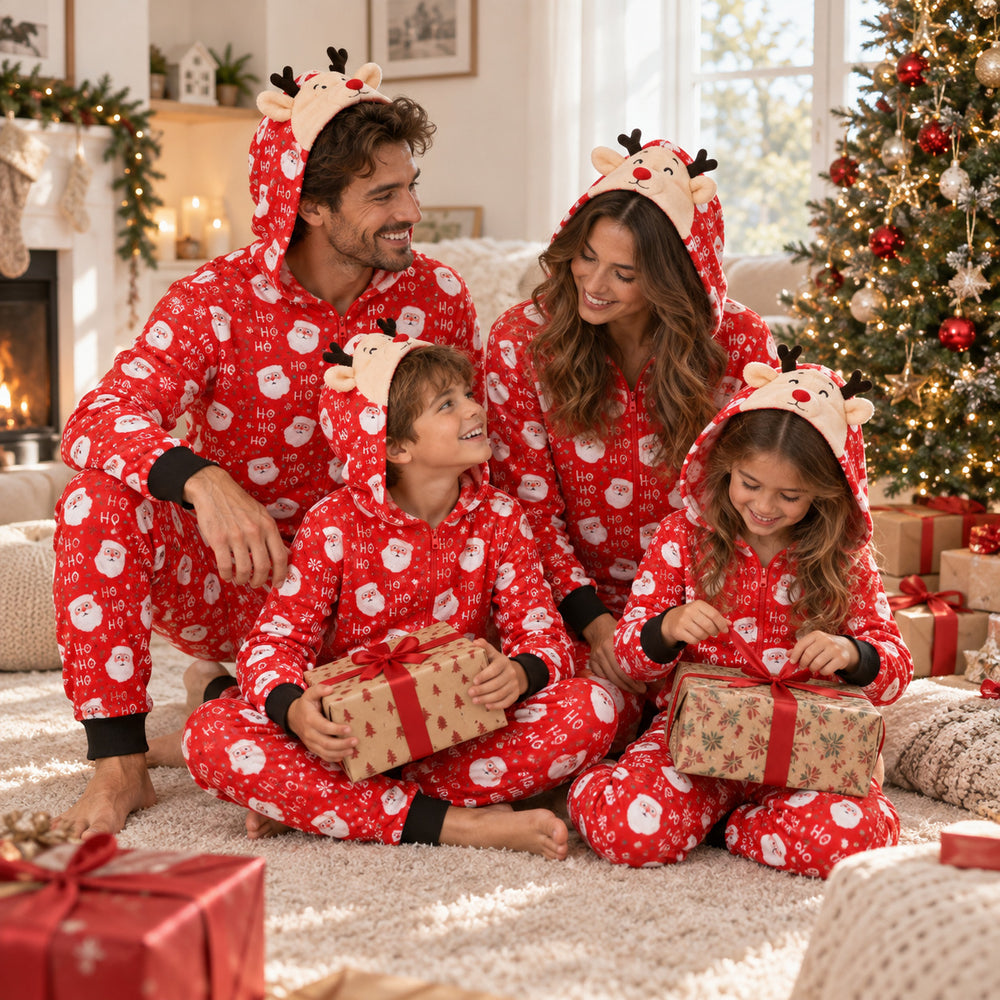 Combinaison Noel Famille - ouverture des cadeaux