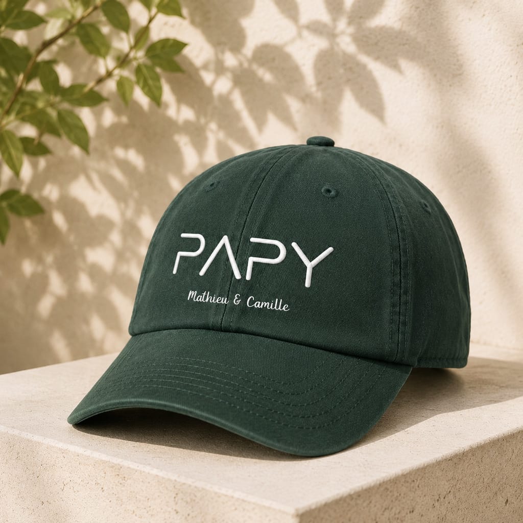 Casquette brodée Papy Mathieu et Camille vert forêt