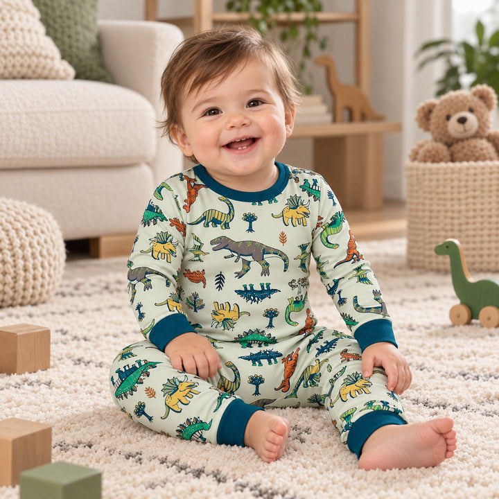 Pyjama combinaison bébé dinosaure sans fermeture éclair visible