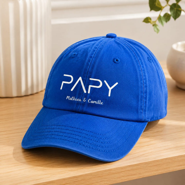Casquette brodée Papy Mathieu et Camille bleu royal