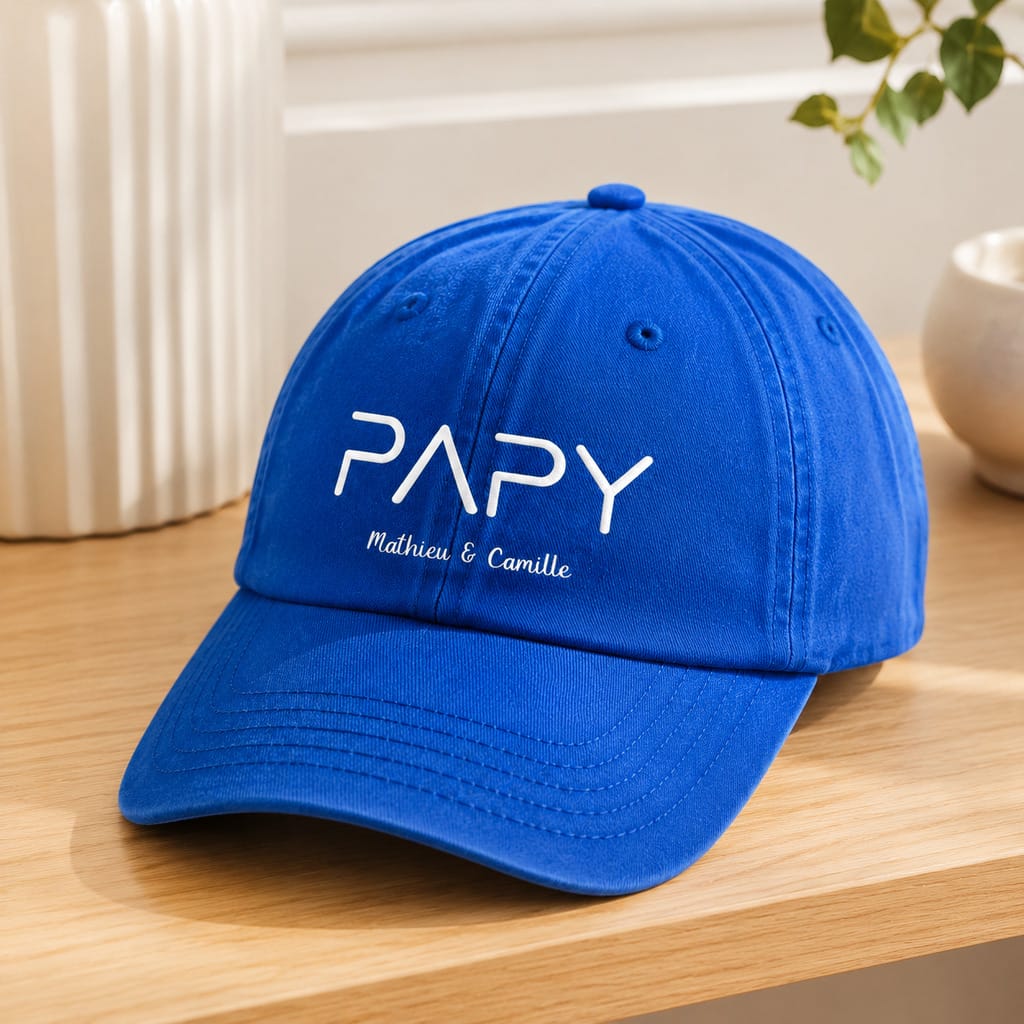 Casquette brodée Papy Mathieu et Camille bleu royal