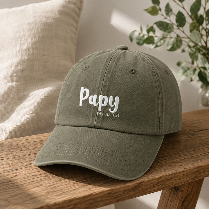 Casquette brodée Papy depuis vert olive