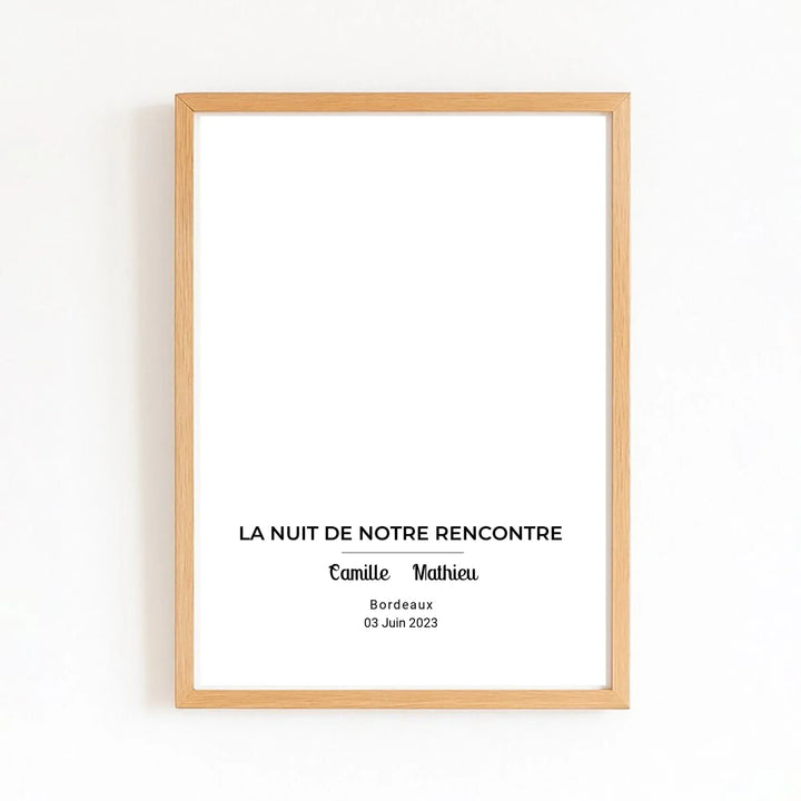 Affiche Carte du Ciel Personnalisée – La Nuit de Notre Rencontre Affiche Portrait / Bois Naturel / A4 21x29.7 cm