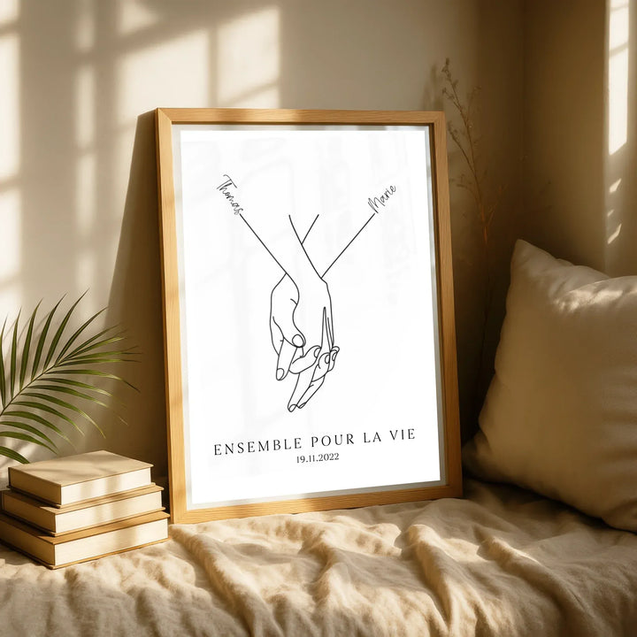 Affiche minimaliste mains couple - Personnalisée