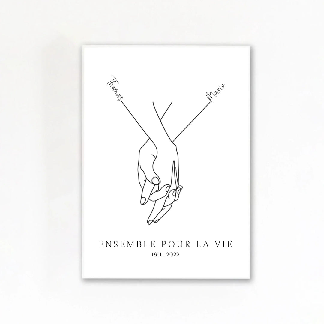 Affiche minimaliste mains couple - Personnalisée Affiche Portrait / Poster sans cadre / A4 21x29.7 cm