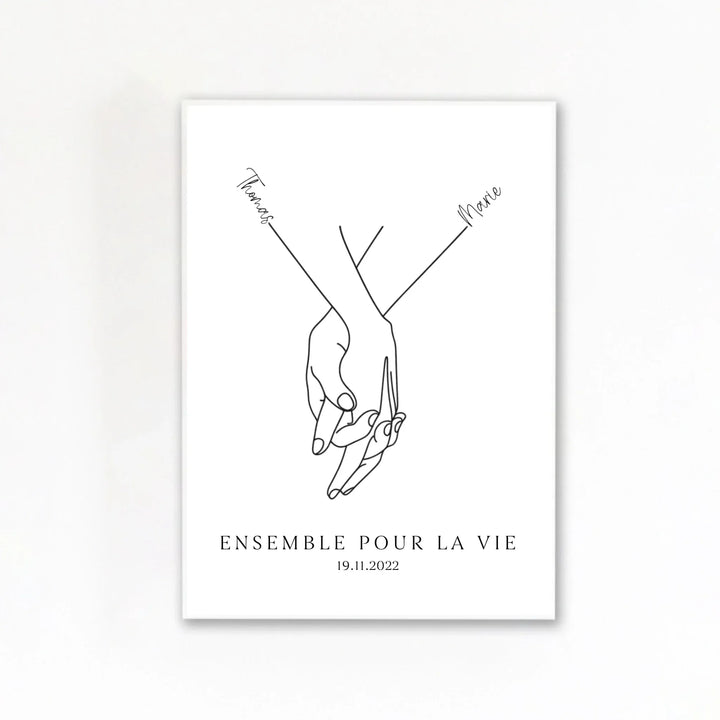 Affiche minimaliste mains couple - Personnalisée Affiche Portrait / Poster sans cadre / A4 21x29.7 cm