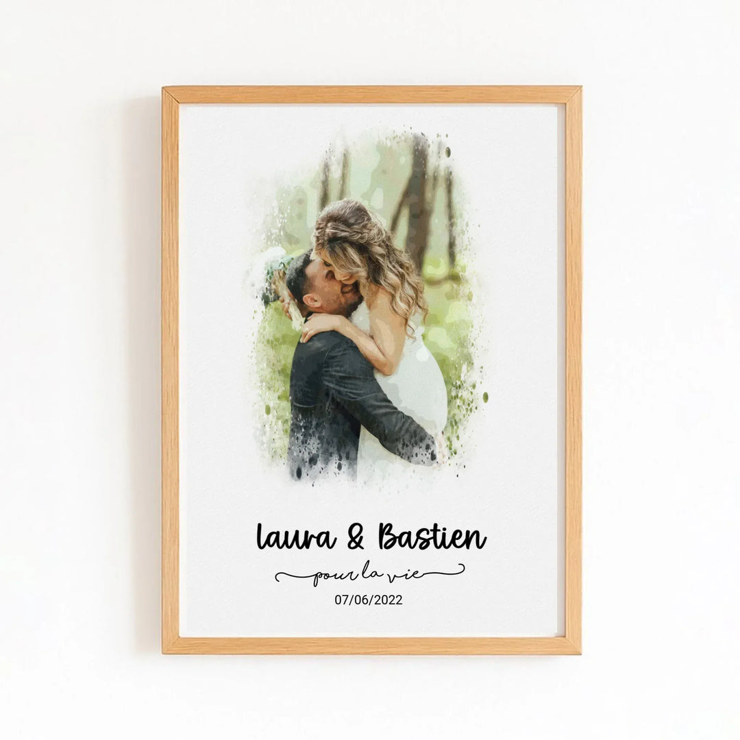 Affiche anniversaire de mariage Affiche Portrait / Bois Naturel / A4 21x29.7 cm