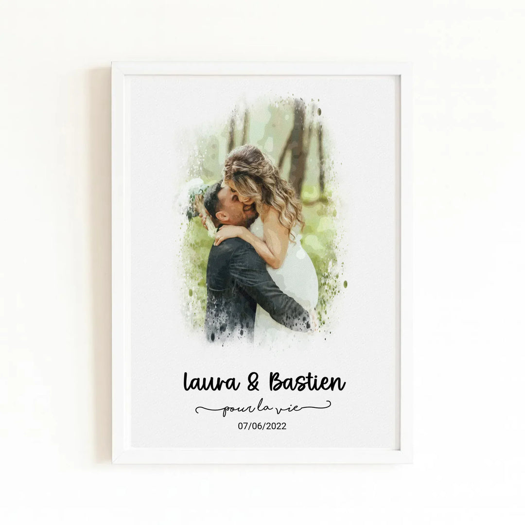 Affiche anniversaire de mariage Affiche Portrait / Bois Blanc / A4 21x29.7 cm