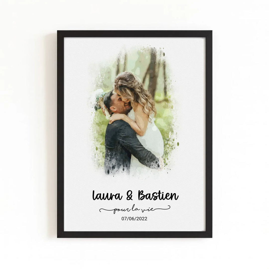 Affiche anniversaire de mariage Affiche Portrait / Bois Noir / A4 21x29.7 cm