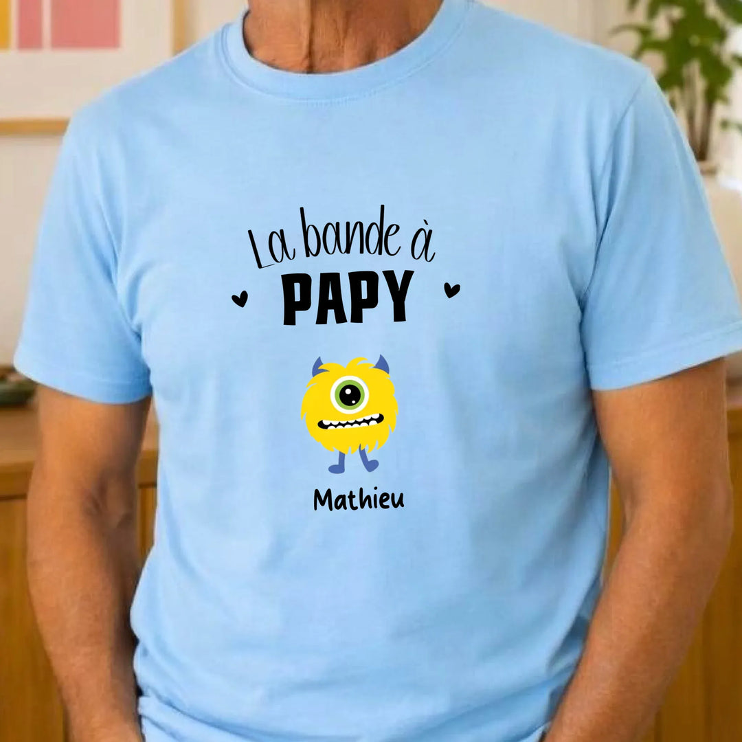 Tee Shirt Personnalisé - La bande à papy T-shirt Front Homme | STYLE 3 / Bleu Clair / S