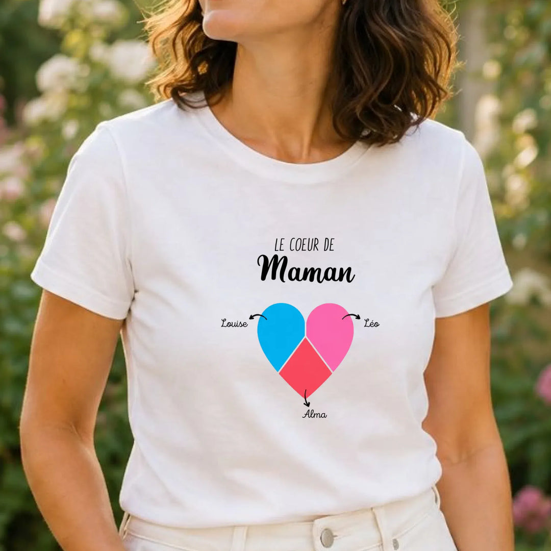 T-shirt personnalisé maman- Le coeur de maman prénoms