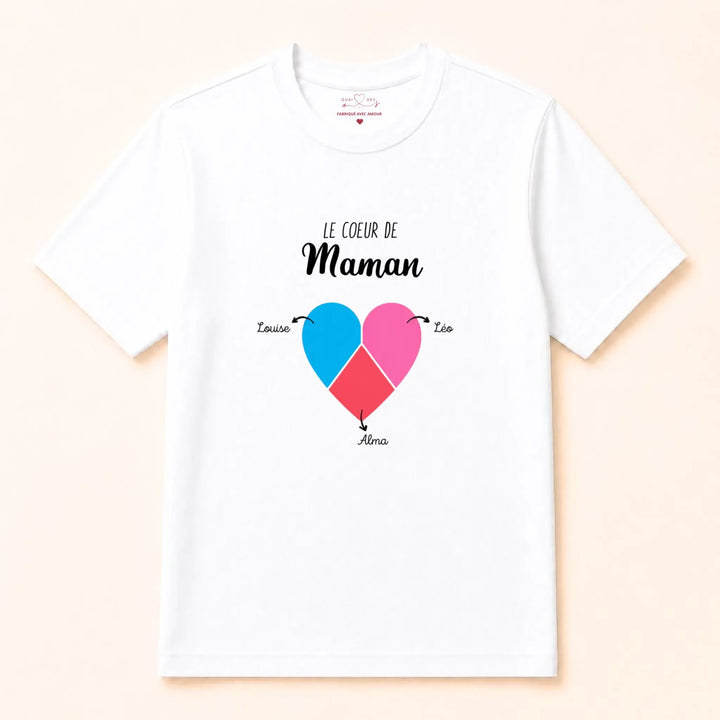 T-shirt personnalisé maman- Le coeur de maman prénoms T-shirt / Blanc / S