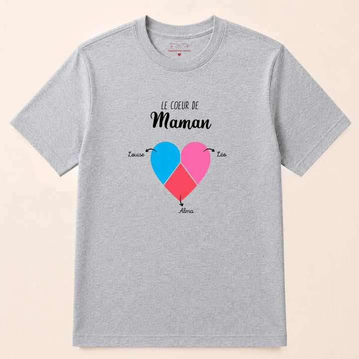 T-shirt personnalisé maman- Le coeur de maman prénoms T-shirt / Gris / S
