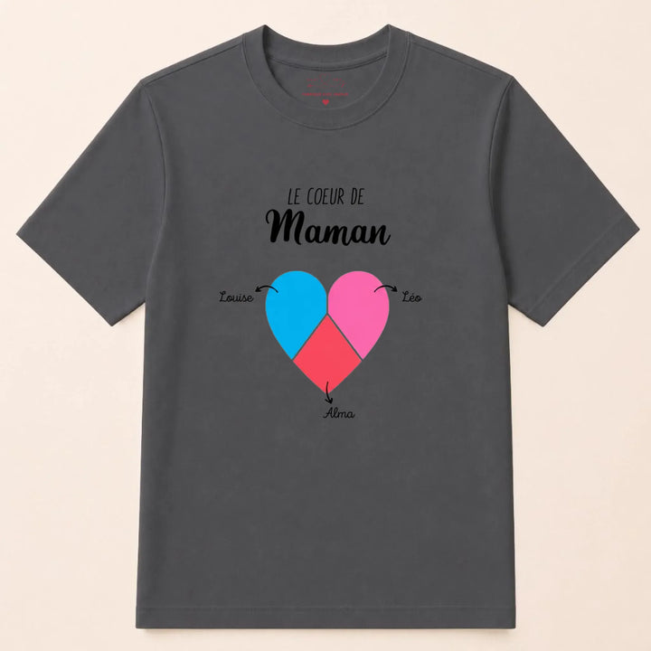 T-shirt personnalisé maman- Le coeur de maman prénoms T-shirt / Gris Foncé / S