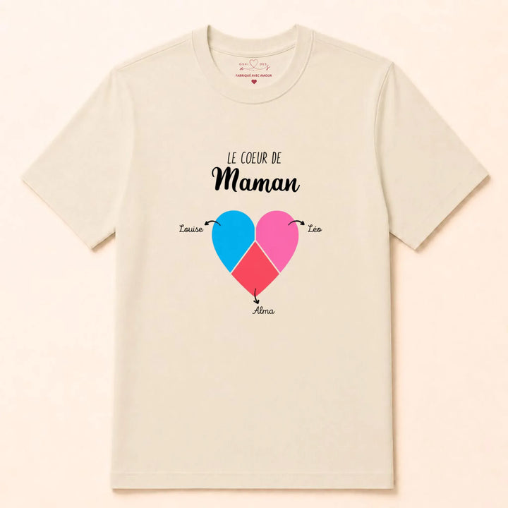 T-shirt personnalisé maman- Le coeur de maman prénoms T-shirt / Naturel / S