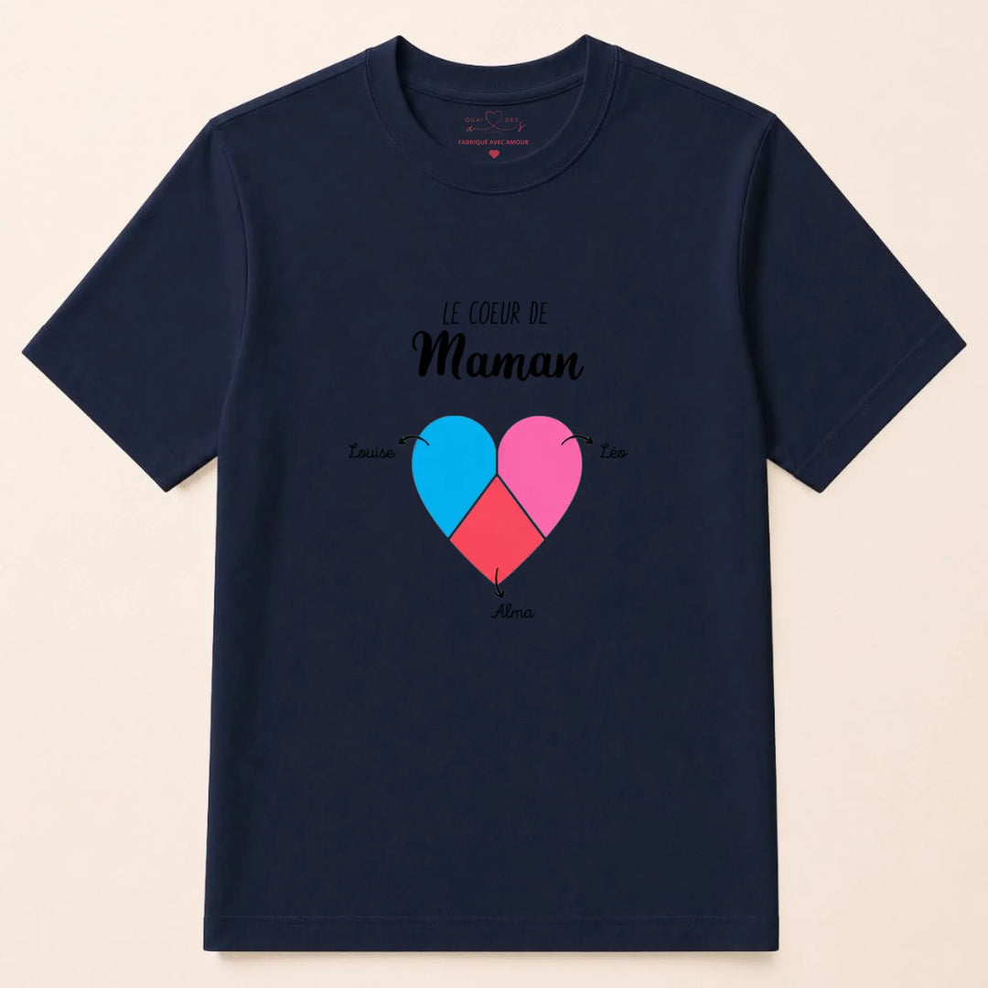 T-shirt personnalisé maman- Le coeur de maman prénoms T-shirt / Marine / S