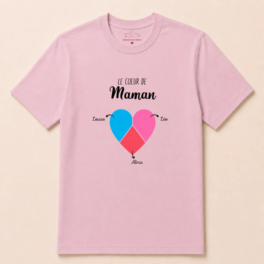 T-shirt personnalisé maman- Le coeur de maman prénoms T-shirt / Rose Clair / S