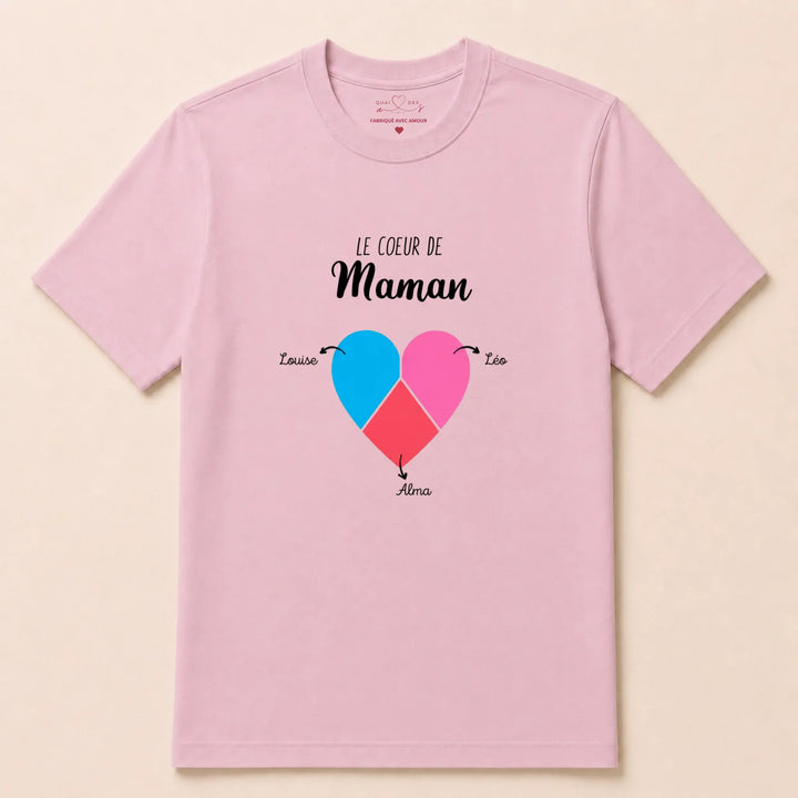 T-shirt personnalisé maman- Le coeur de maman prénoms T-shirt / Rose Clair / S