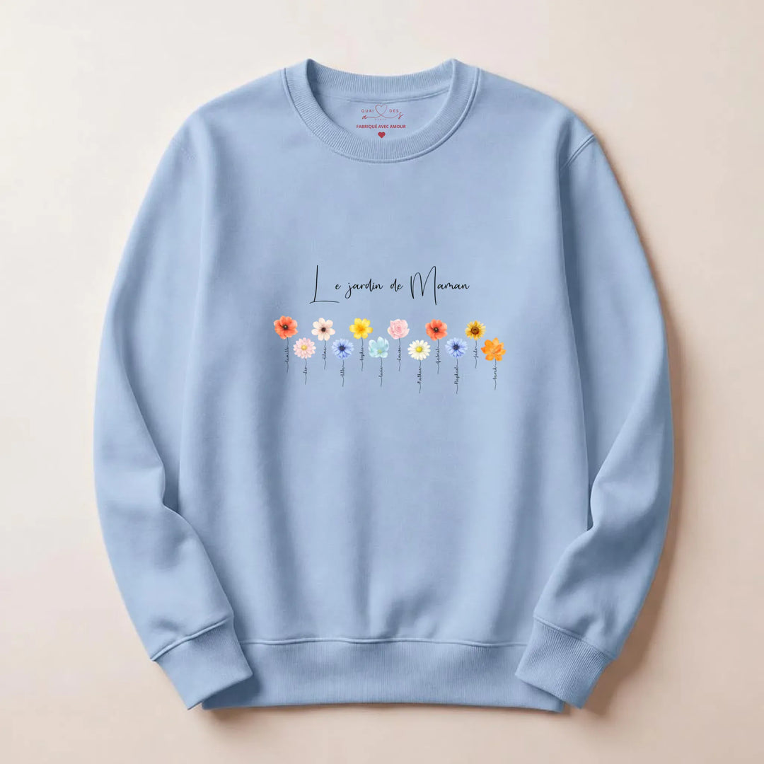 Sweat personnalisé le jardin de maman Sweatshirt / Bleu Clair / S