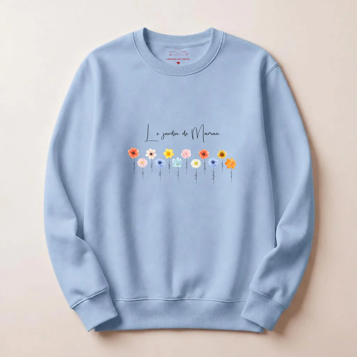 Sweat personnalisé le jardin de maman Sweatshirt / Bleu Clair / S