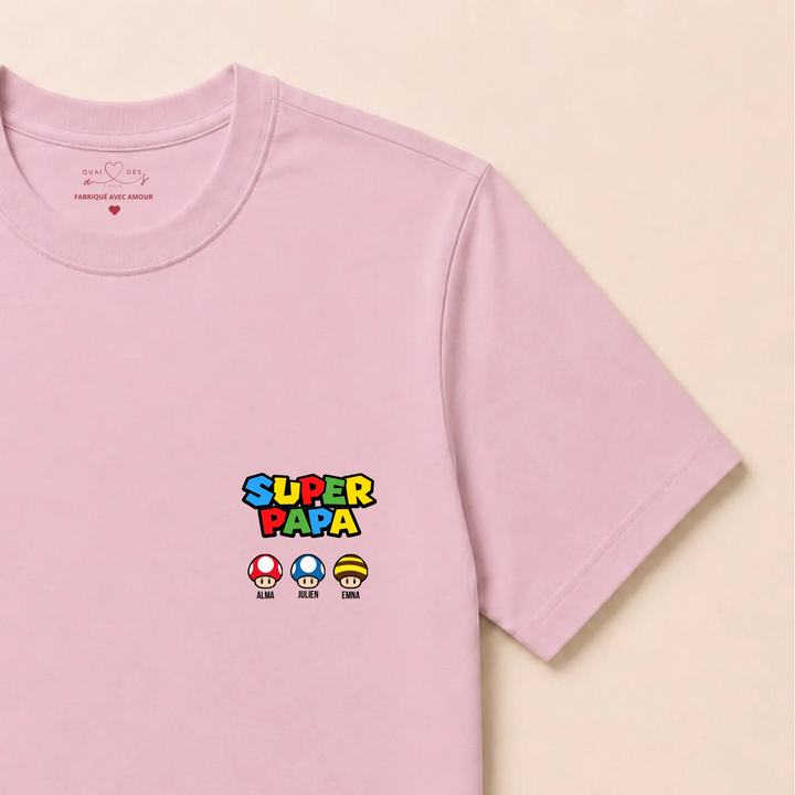 Pull Super Papa T-shirt / Rose Clair / S