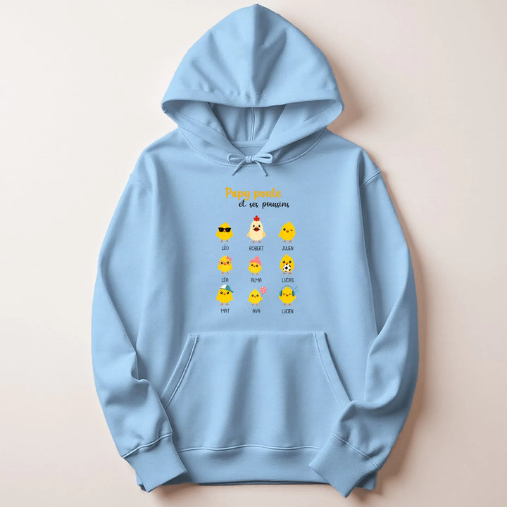 Pull papy poule Sweat à capuche / Bleu Clair / S