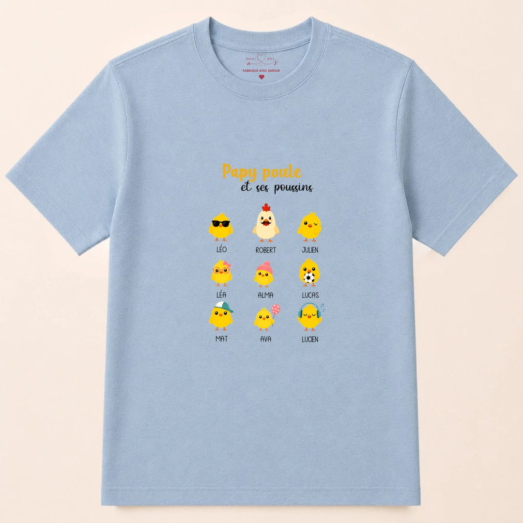 Pull papy poule T-shirt / Bleu Clair / S