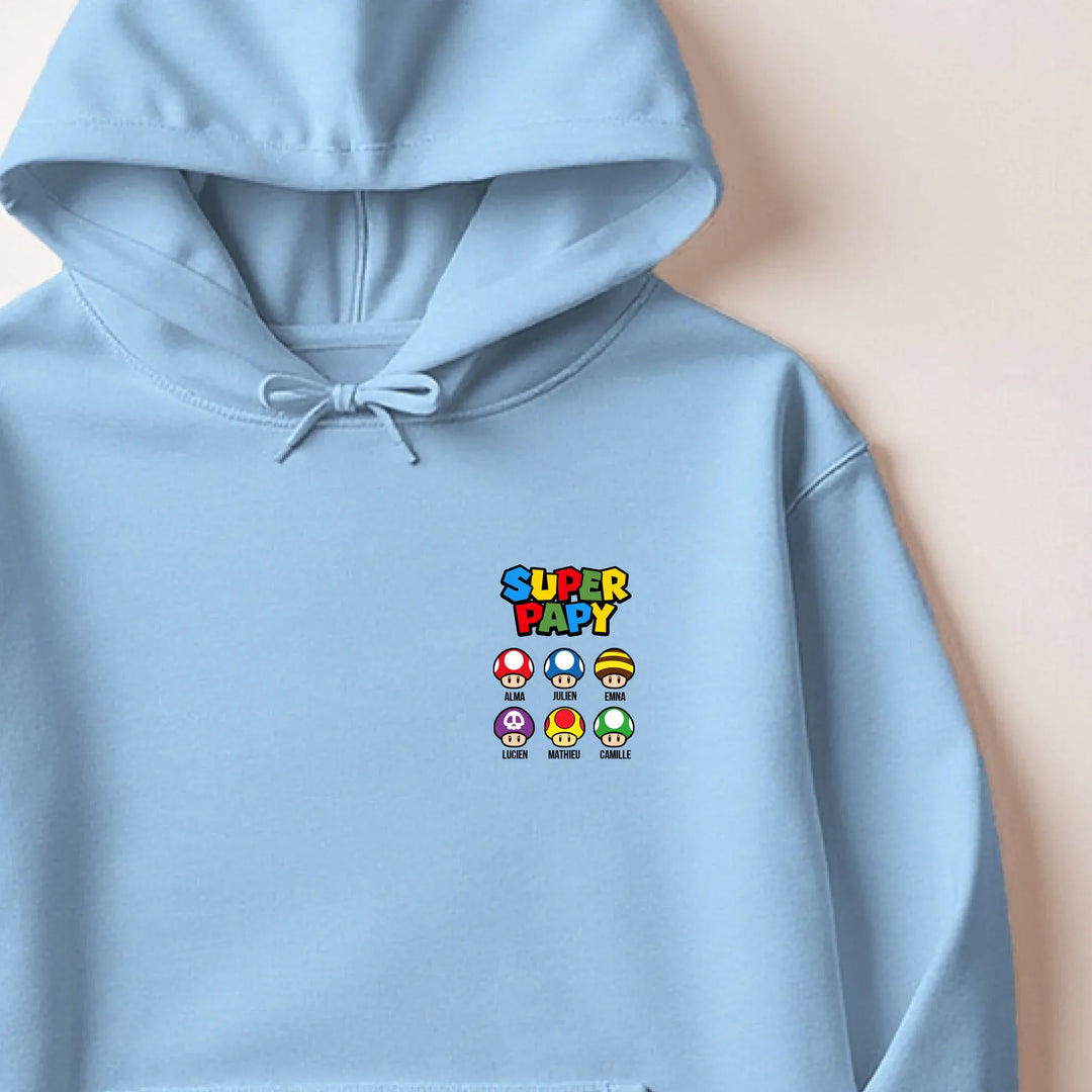 Pull super papy Sweat à capuche / Bleu Clair / S