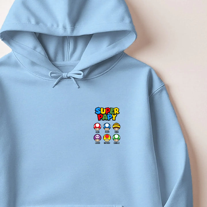 Pull super papy Sweat à capuche / Bleu Clair / S