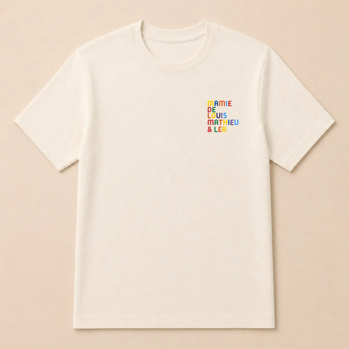 T-Shirt personnalisé Mamie - Prénoms multicolore brodé