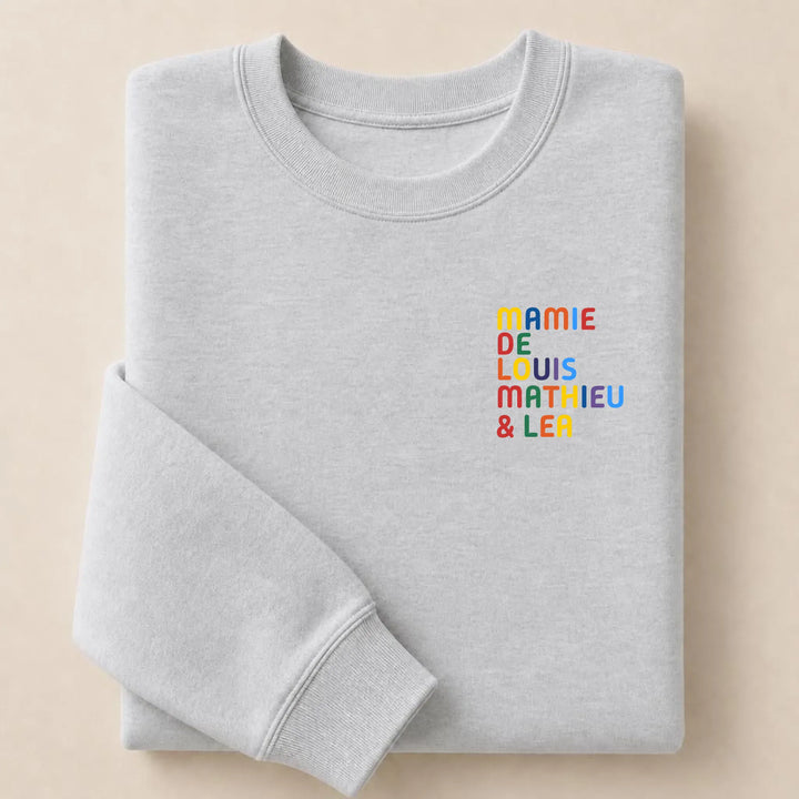 T-Shirt personnalisé Mamie - Prénoms multicolore brodé Sweatshirt / Gris / S