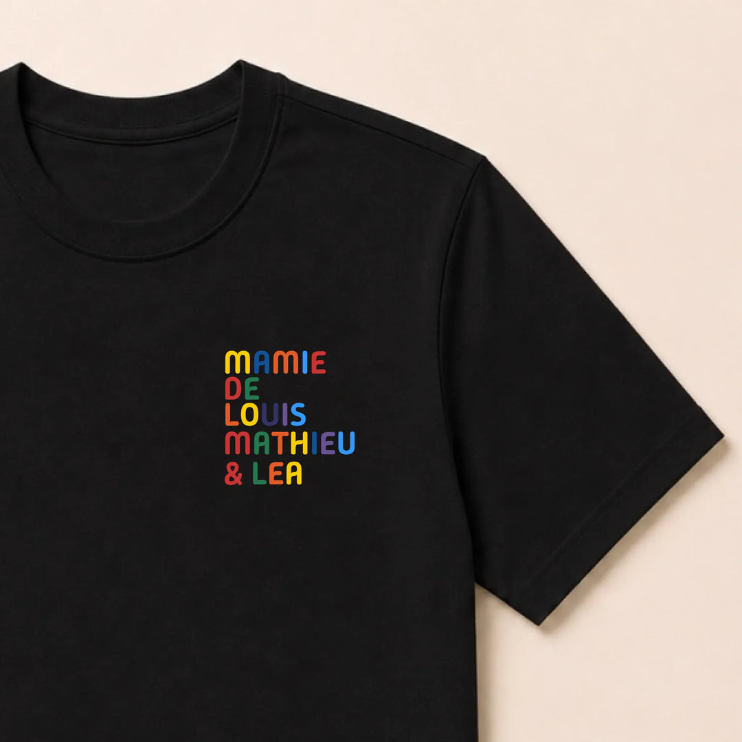 Pull personnalisé Mamie - Prénoms multicolore brodé T-shirt / Noir / S