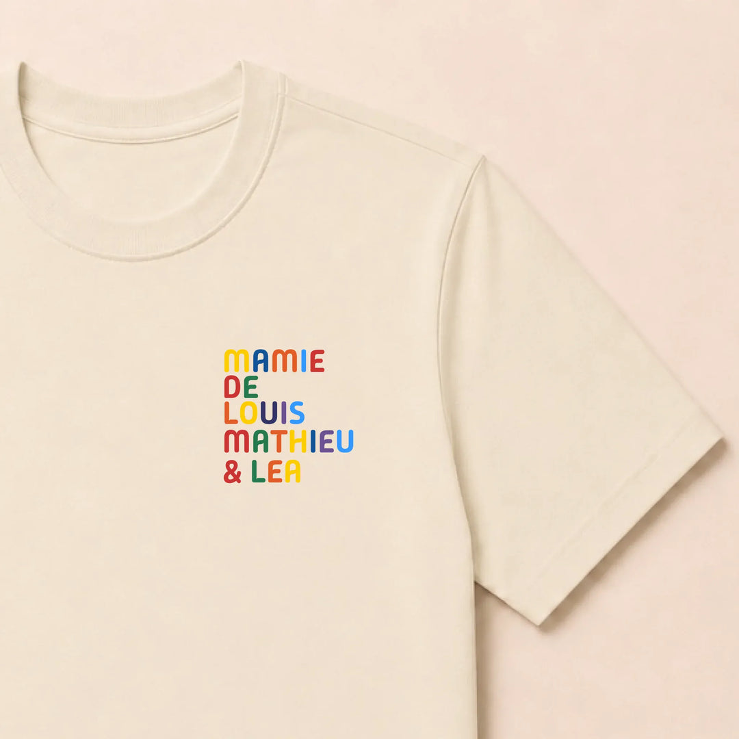 Pull personnalisé Mamie - Prénoms multicolore brodé T-shirt / Beige / S