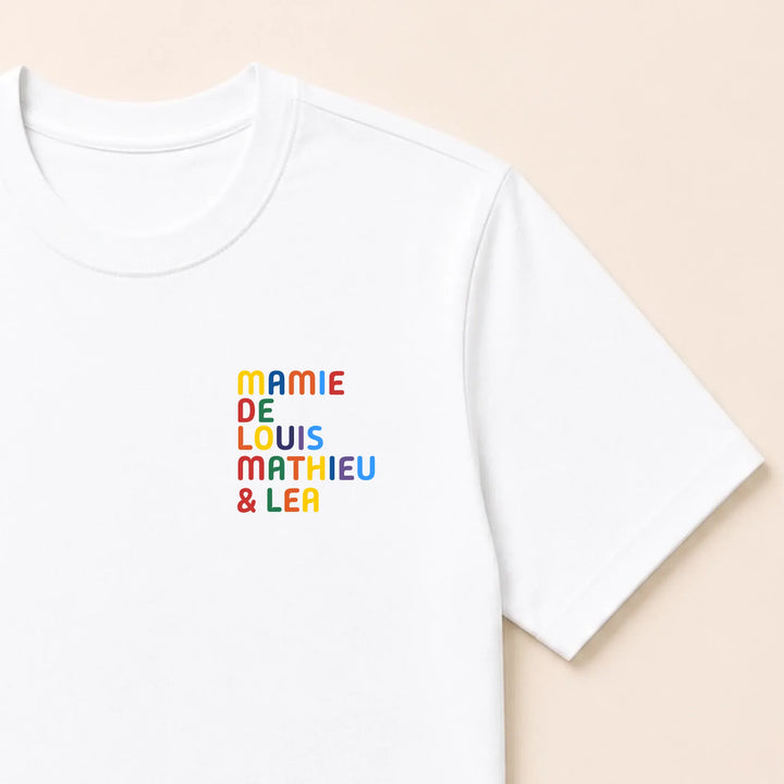 Pull personnalisé Mamie - Prénoms multicolore brodé T-shirt / Blanc / S