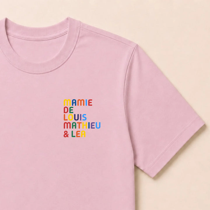 Pull personnalisé Mamie - Prénoms multicolore brodé T-shirt / Rose clair / S