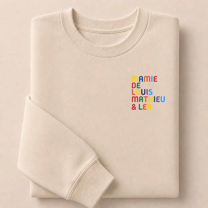 Sweat personnalisé Mamie - Prénoms multicolore brodé Sweatshirt / Beige / S