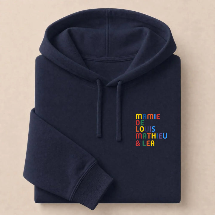 Sweat personnalisé Mamie - Prénoms multicolore brodé Sweat à capuche / Marine / S
