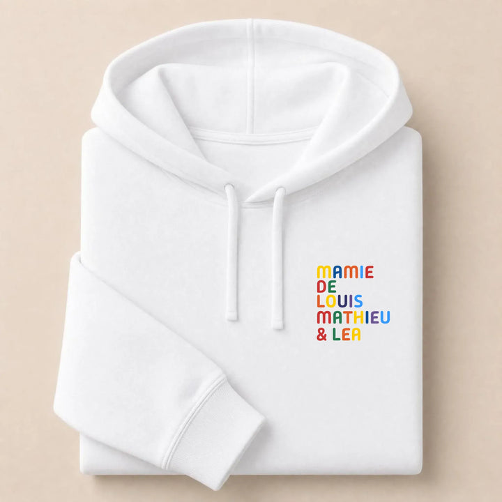 Sweat personnalisé Mamie - Prénoms multicolore brodé Sweat à capuche / Blanc / S