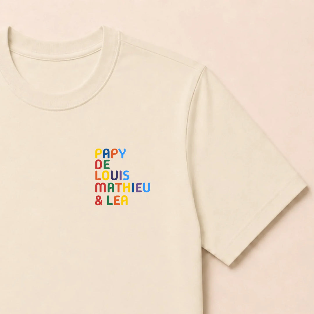 Pull personnalisé Papy - Prénoms multicolore brodé T-shirt / Beige / S