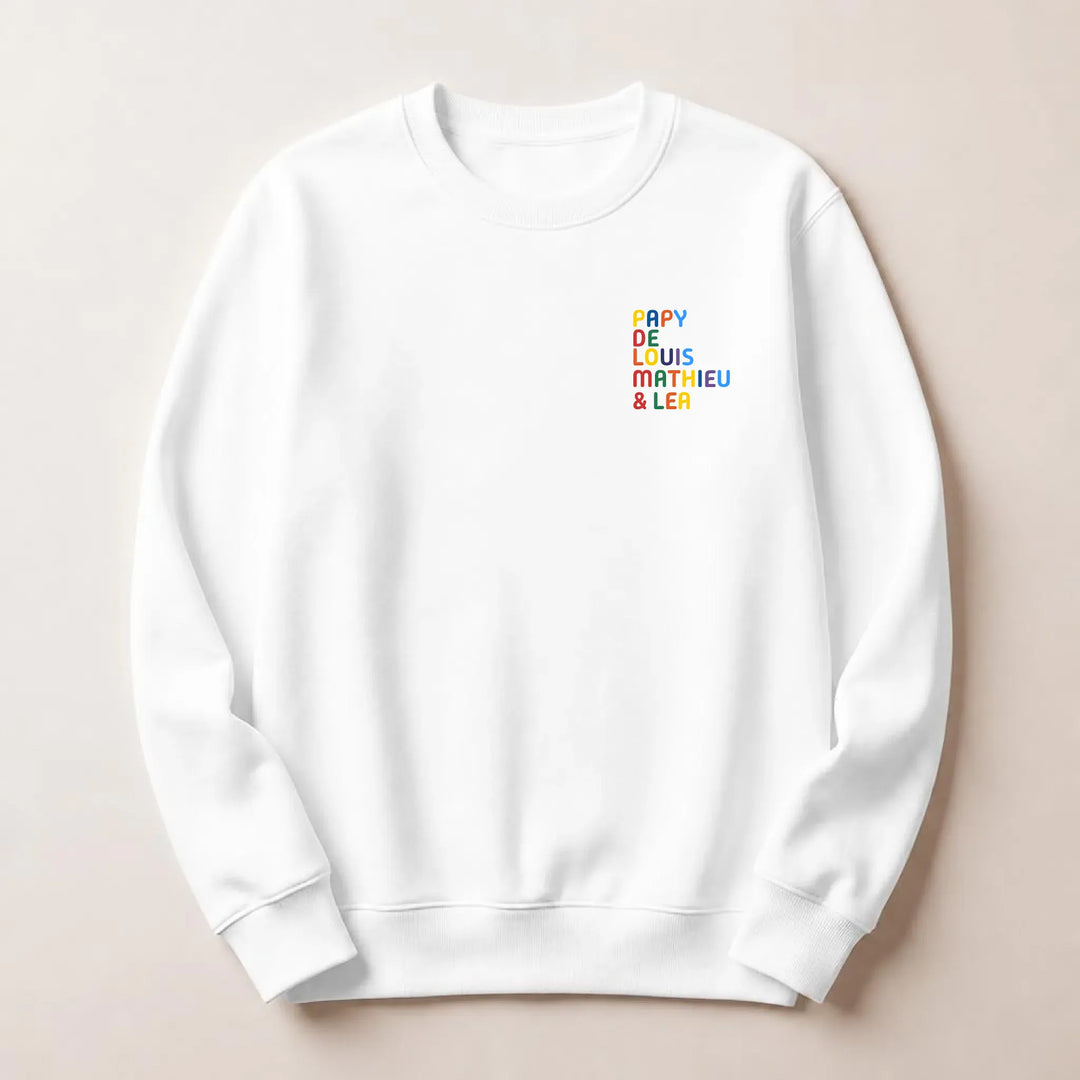 Pull personnalisé Papy - Prénoms multicolore brodé