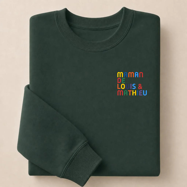 T-Shirt personnalisé Maman - Prénoms multicolore brodé Sweatshirt / Forest / S